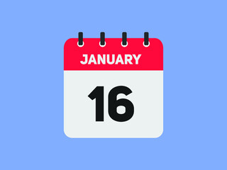 January 16 text calendar reminder. 16th January daily calendar icon template
