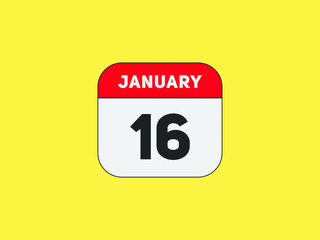 January 16 text calendar reminder. 16th January daily calendar icon template