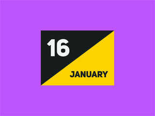 January 16 text calendar reminder. 16th January daily calendar icon template