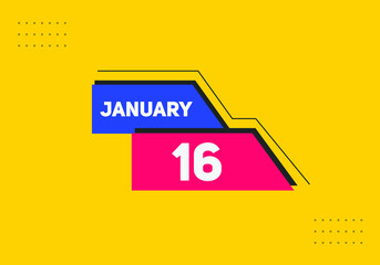 January 16 text calendar reminder. 16th January daily calendar icon template