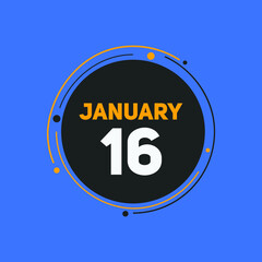 January 16 text calendar reminder. 16th January daily calendar icon template