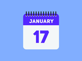 January 17 text calendar reminder. 17th January daily calendar icon template