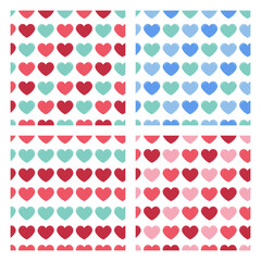 Set of seamless heart patterns for Valentine's Day. Symbol of love: heart. Vector image in a flat design.