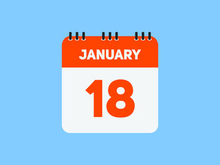 January 18 text calendar reminder. 18th January daily calendar icon template
