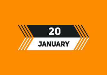 January 20 text calendar reminder. 20th January daily calendar icon template
