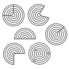 Circular radar line icon set.
