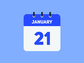 January 21 text calendar reminder. 21th January daily calendar icon template