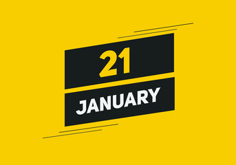 January 21 text calendar reminder. 21th January daily calendar icon template
