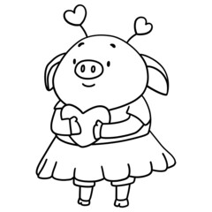 Valentine Pig outline design-SVG illustration for web, wedsite, application, presentation, Graphics design, branding, etc.