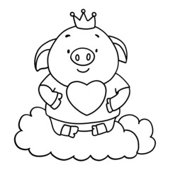 Valentine Pig outline design-SVG illustration for web, wedsite, application, presentation, Graphics design, branding, etc.