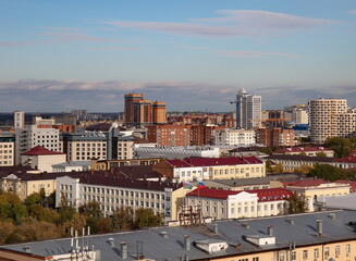 Fototapeta na wymiar Beautiful view of the city from the height of Tsvetnoy Boulevard of Tyumen in autumn