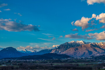 Winter colorful sunset in the countryside of Friuli-Venezia Giulia, Italy