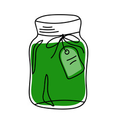 Vector illustration of a green glass jar in doodle style.
