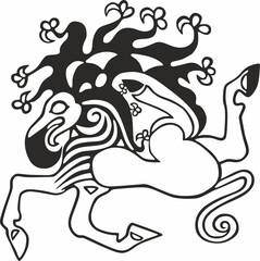 Vector tattoo of a Scythian princess. Petroglyphs of ancient Asia, Siberia. Drawing on a mummy.
