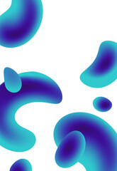 Abstract multicolor liquid pattern. Colorful fluid overlapping shapes on white vertical background. Glowing blue neon lights illustration.