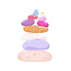 Zen stones. Pyramid of stones. Pebbles of different colors. Relax, meditation and yoga. Vector illustration on a white background.