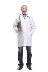Side view of concentrated male doctor writing reports