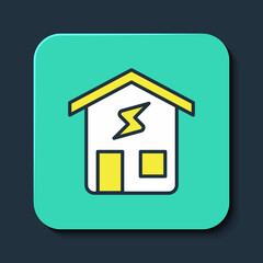 Filled outline Smart home icon isolated on blue background. Remote control. Turquoise square button. Vector