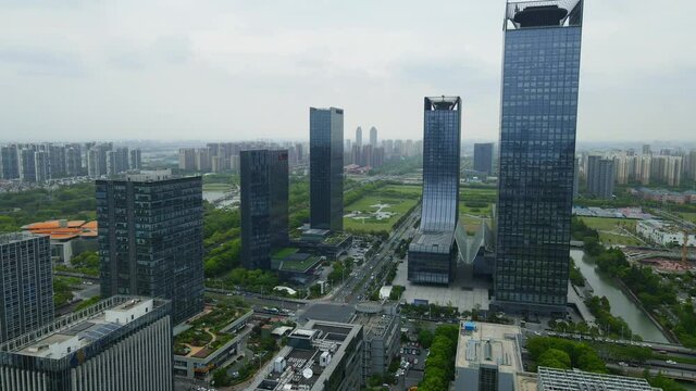 Aerial photography of office building of Suzhou East Lake International Financial Center