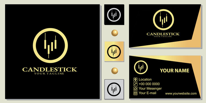 Luxury gold chart forex circle logo premium template with elegant business card vector eps 10