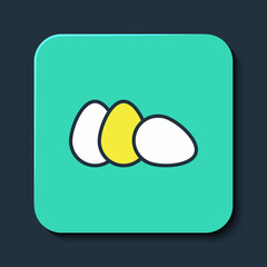Filled outline Chicken egg icon isolated on blue background. Turquoise square button. Vector