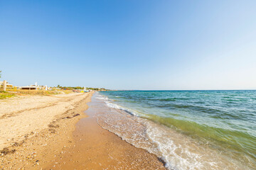 Beautiful sand beach and turquoise water sea. Greece.  Amazing backgrounds.
