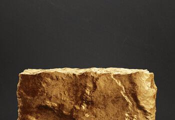 Gold stone podium for display products on а black background. 3d illustration