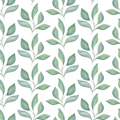 Wall murals White Watercolor seamless pattern with leaves