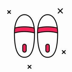 Filled outline Slippers icon isolated on white background. Flip flops sign. Vector