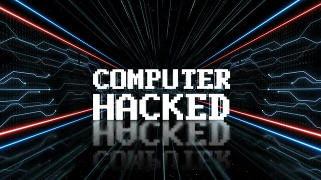 COMPUTER HACKED Text Animation and Tech Room, with Alpha Matte, Loop
