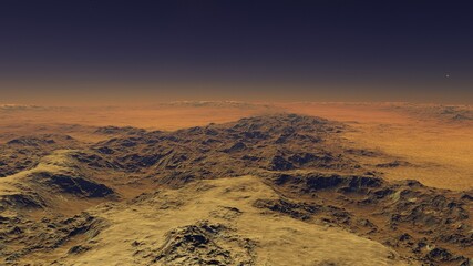 Exoplanet fantastic landscape. Beautiful views of the mountains and sky with unexplored planets. 3D illustration