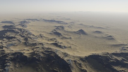 Exoplanet fantastic landscape. Beautiful views of the mountains and sky with unexplored planets. 3D illustration