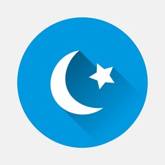 Vector icon symbol of Islam icon on blue background. Flat image with long shadow.Layers grouped for easy editing illustration. For your design.