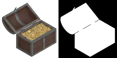 3D rendering illustration of a treasure chest full of gold coins