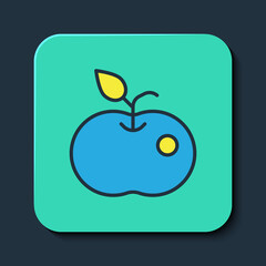 Filled outline Poison apple icon isolated on blue background. Poisoned witch apple. Turquoise square button. Vector
