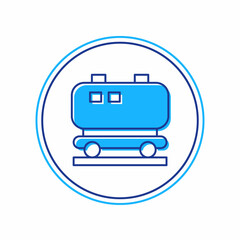 Filled outline Oil railway cistern icon isolated on white background. Train oil tank on railway car. Rail freight. Oil industry. Vector