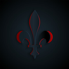 Paper cut Fleur De Lys icon isolated on black background. Paper art style. Vector