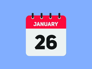 January 26 text calendar reminder. 26th January daily calendar icon template
