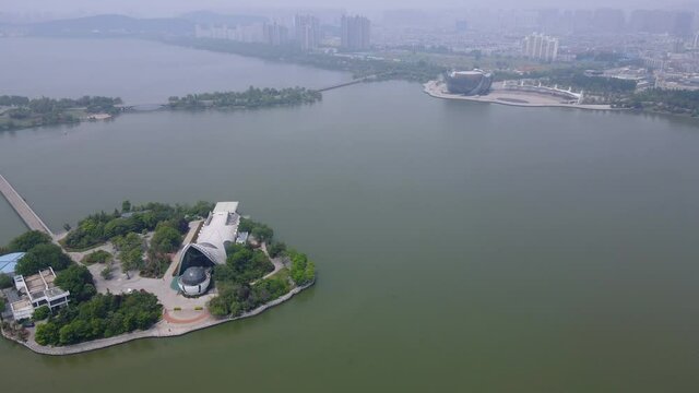 Aerial photography of the natural scenery of Yunlong Lake in Xuzhou