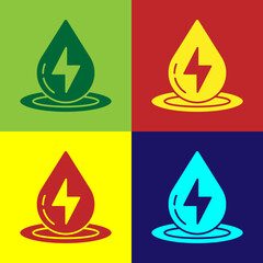 Pop art Water energy icon isolated on color background. Ecology concept with water droplet. Alternative energy concept. Vector