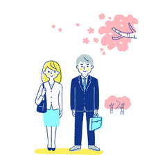 ビジネスパーソン男女と桜
