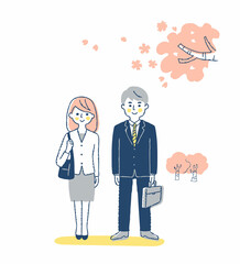ビジネスパーソン男女と桜