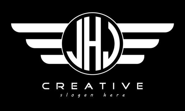 JHJ three letter monogram type circle letter logo with wings vector template.