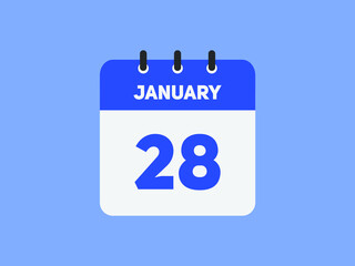 January 28 text calendar reminder. 28th January daily calendar icon template