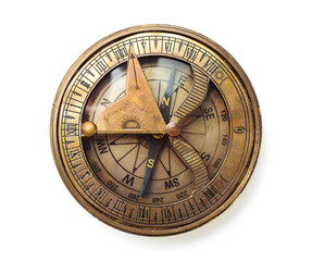 Old vintage compass isolated on a white background. Clipping path included
