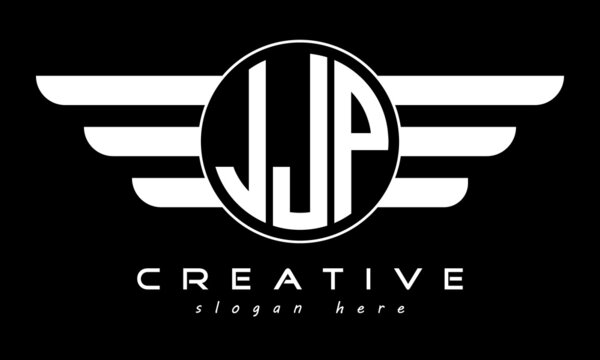 JJP three letter monogram type circle letter logo with wings vector template.