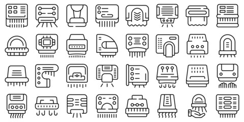 Automatic drying machine icons set outline vector. Air clean