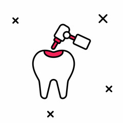 Filled outline Tooth with caries and tooth drill icon isolated on white background. Tooth decay. Vector