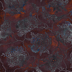 Floral wallpaper brown stone wall textile
