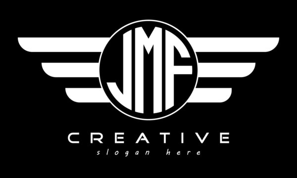 JMF three letter monogram type circle letter logo with wings vector template.